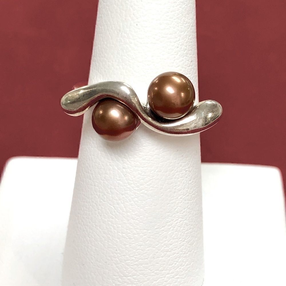 Signed Hagit Gorali Israel Sterling silver 925 Brown Pearl Ring